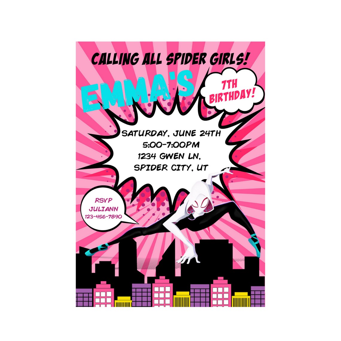 Spider Gwen Birthday Invite and Thank You Cards | Etsy