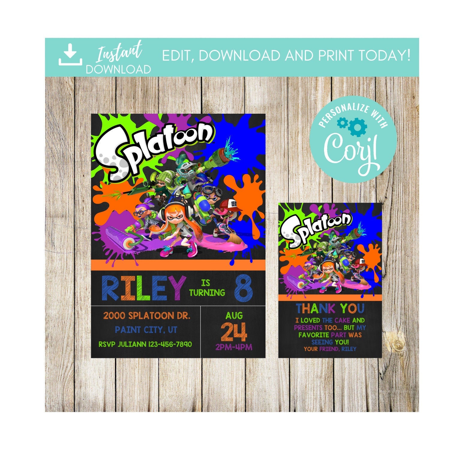 Splatoon Birthday Invitation Bleu Et Cartes De Remerciement Etsy Canada