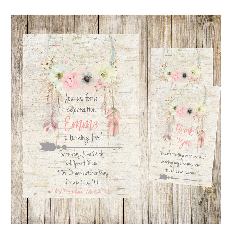 Dreamcatcher Birthday Invitation and Thank You Cards Etsy