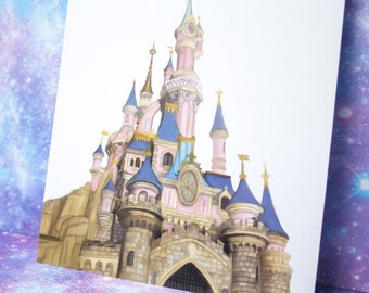Sleeping Beauty Castle Art Print: Disneyland Paris Illustration (A5)