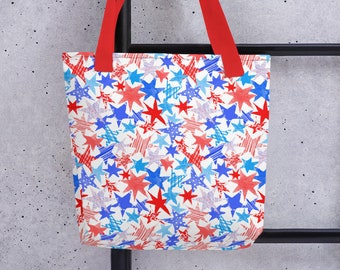 Stars - Red, white & blue tote bag. Shopping bag, 4th of July, America, USA, illustrated stars, stars, red, blue, totebag, beach bag