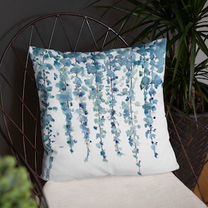 Wisteria Blue - beautiful watercolor flowers, comfy throw pillow, accent pillow, flower, gift, home decor, decorative cushion, free US ship