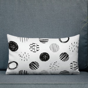 Geometric Throw Pillow: Abstract Black and White Circle Design