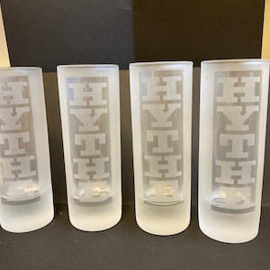 HYTHE, etched (sandblasted) shot glasses, 4, boxed.