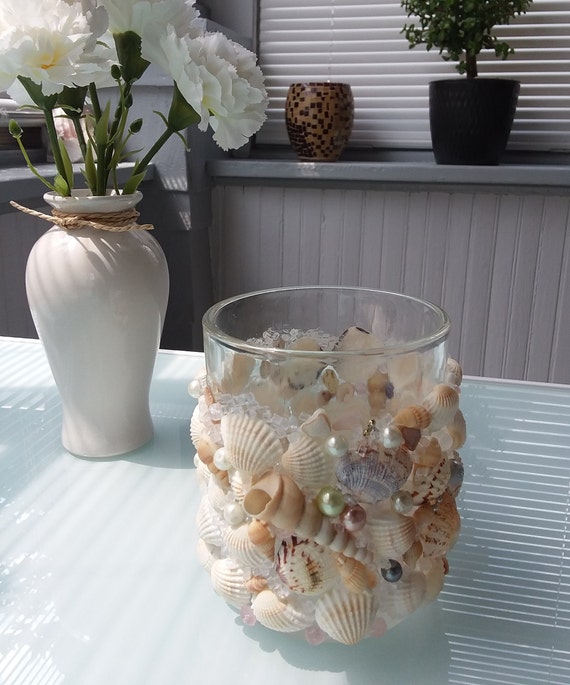 Seashell Candleholder Mosaic Vase Home Decor Beautiful Etsy