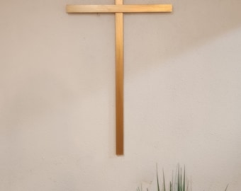 Modern Slim Gold Finish Cross: Home Blessing, Wedding, Baptism, Memorial Centerpiece, Sacramental Gift
