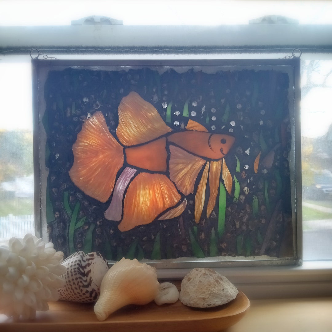 Siamese Fish Mosaic Betta Fish Stained Glass Decorative Etsy
