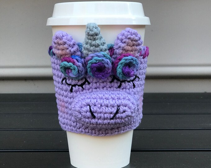 Unicorn Cup Cozy, Crochet Unicorn Cup Cozy, Purple Unicorn Cup Cozy Etsy
