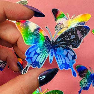 Floral Butterfly Sticker – Silver Holographic – Waterproof Vinyl – 1.8&quot; x 2.5&quot;