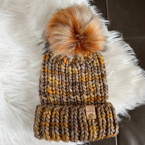 THE DAWSON BEANIE | Adult Beanie buy | Luxury Knit Beanie | Knit Beanie with Faux Fur Pom | Knit Beanie