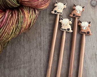 Knitting Needle Stoppers | HIGHLAND COW needle stopper | Knitting Notions | Stitch Stoppers | Needle Point Protectors | Stitch Holders