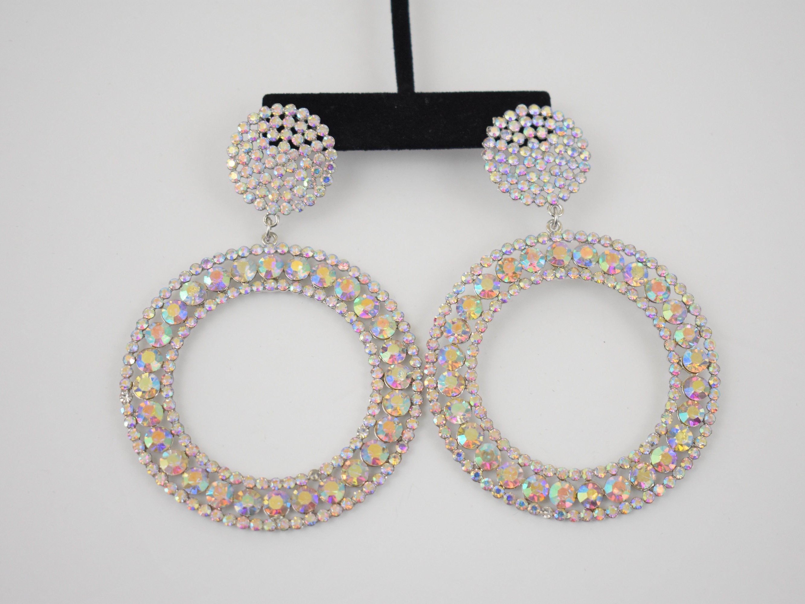 Silver AB Crystal Extra large Hoop earrings AB rhinestone Etsy