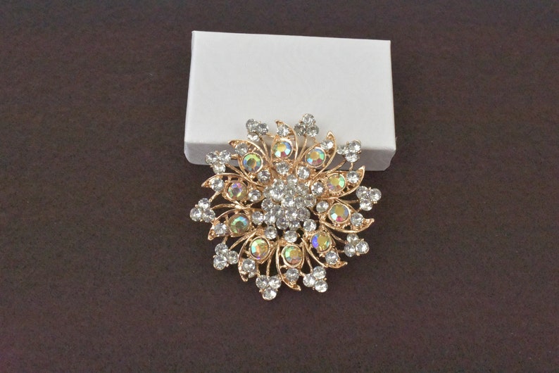 AB /& Clear Rhinestone flower Bridal wedding Bouquet Brooch pin Silver tone Brooch Sash Brooch Bridal dress Brooch Brooch for clutch