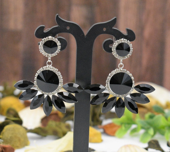 Black Crystal Medium Size Earrings Chunky Chandelier Uk Earrings Black Chunky Chandelier, Black And Gold Crystal Chandelier Earrings Uk