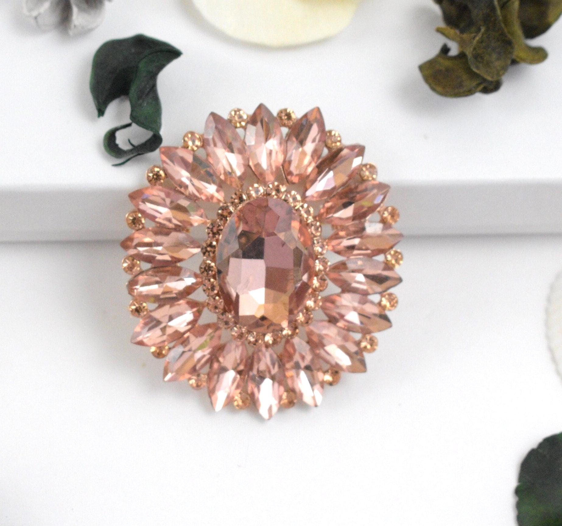 Blush Peach/rose Gold Base, Art Deco Broach, Brooches, Bridal Brooch, Dress  Broach, Rhinestone Crystal Brooches - Etsy