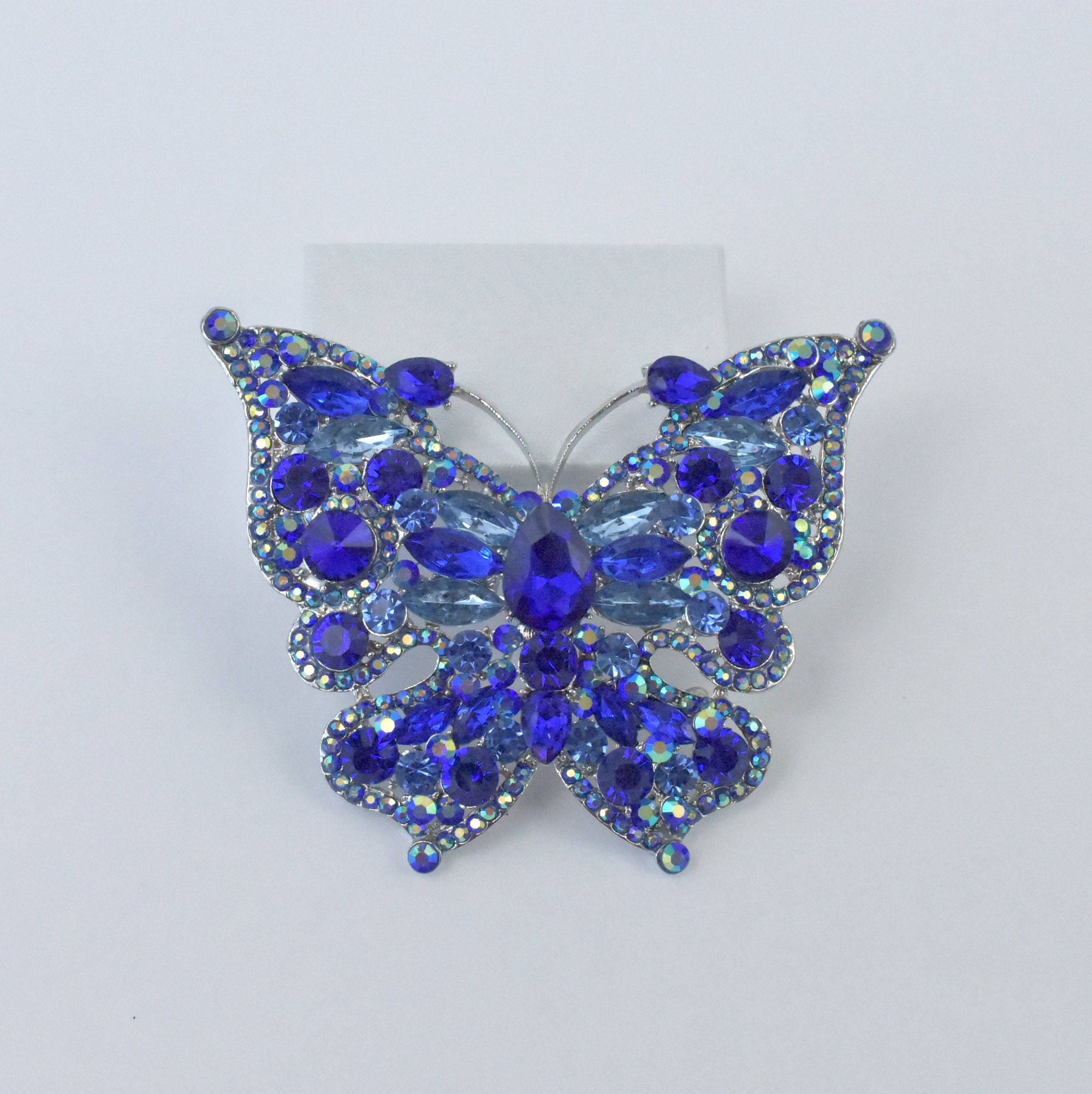 Large Blue Butterfly Brooch Pin Crystal Wedding Cake Broach Etsy