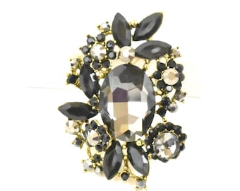 Metallic Black Rhinestone/Gold Base Brooches for Bouquet, Gold Bridal Brooch, brooch, Black Brooch, Wedding Brooches, Black Dress Broach