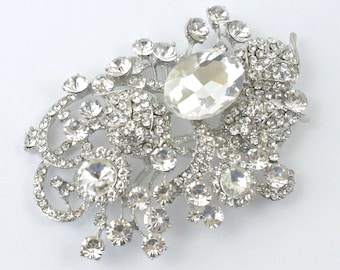 Extra Large Clear / Crystal Rhinestone Brooches, Bridal  Brooch, Wedding Brooches, Sash Brooch, Rhinestone Brooch Pin for Bouquet
