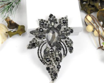 Black/Silver Bridal Brooch, Wedding Bouquet Brooch, Brooch, Bridesmaid Dress Brooch, Cake Decor Brooch, Pins, Clips, Brooch