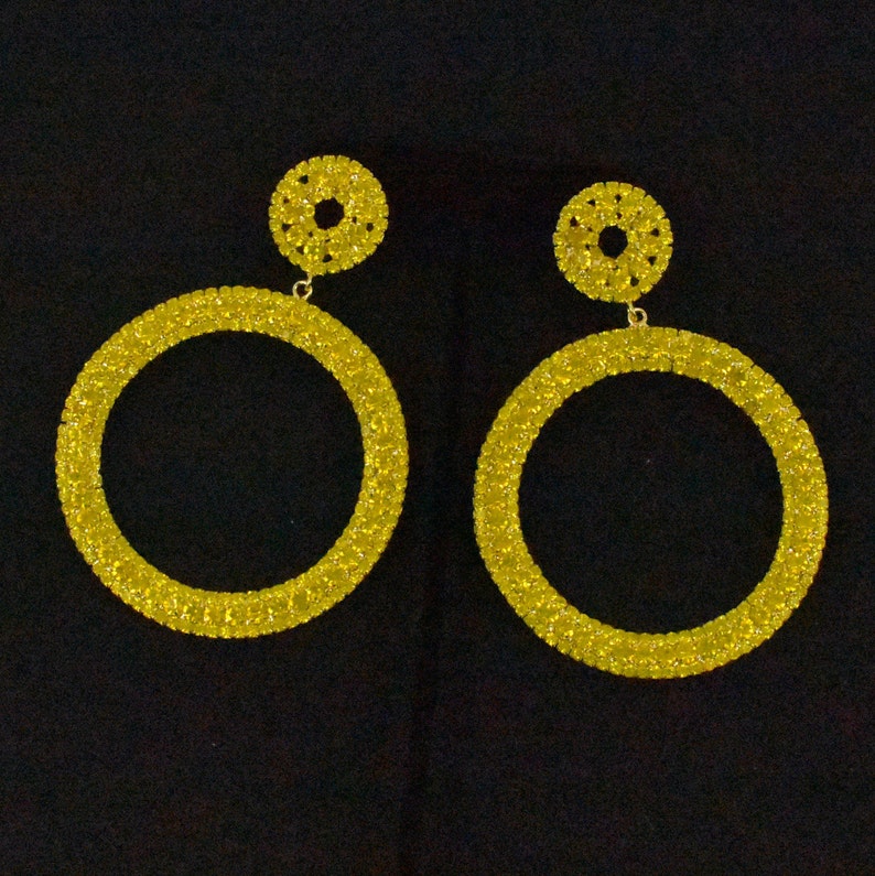 Extra Large Yellow Crystal Rhinestone Hoop Earrings, Statement Yellow ...