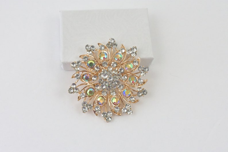 AB /& Clear Rhinestone flower Bridal wedding Bouquet Brooch pin Silver tone Brooch Sash Brooch Bridal dress Brooch Brooch for clutch