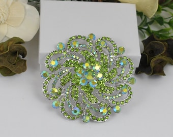 Broche de pedrería verde peridoto, broche de faja verde claro, broche nupcial, broches de ramo, broche esmeralda de cristal, boda de broches verdes