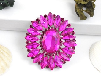 Fuchsia Rhinestone /Silver Base Crystal Brooches for Bouquet, Bridal Brooch, Wedding Brooches, Black Dress Broach, Black Broaches