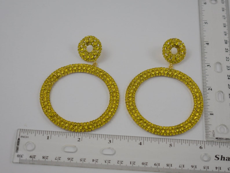 Extra Large Yellow Crystal Rhinestone Hoop Earrings, Statement Yellow ...