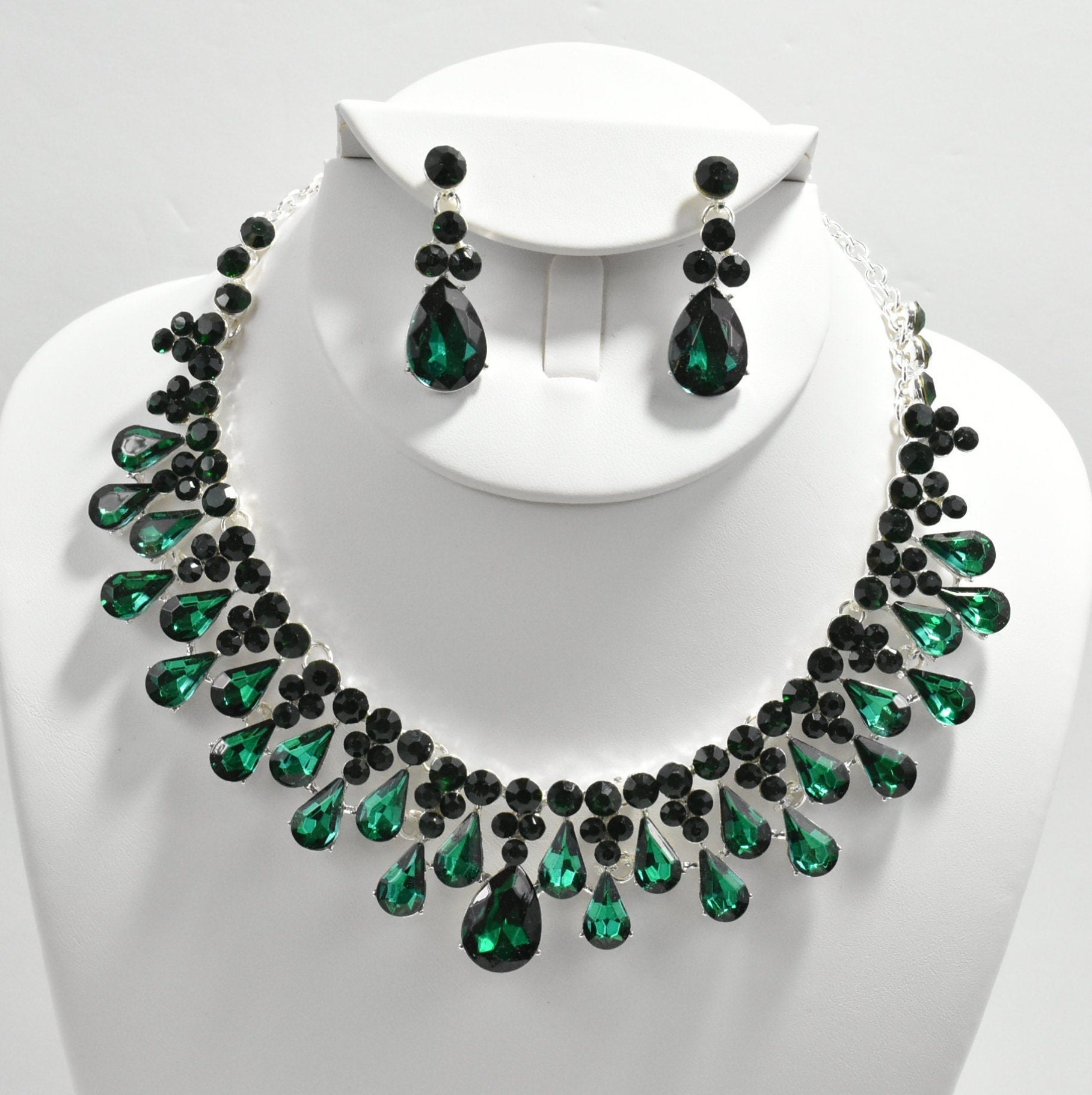Emerald green rhinestone necklace green statement necklace Etsy