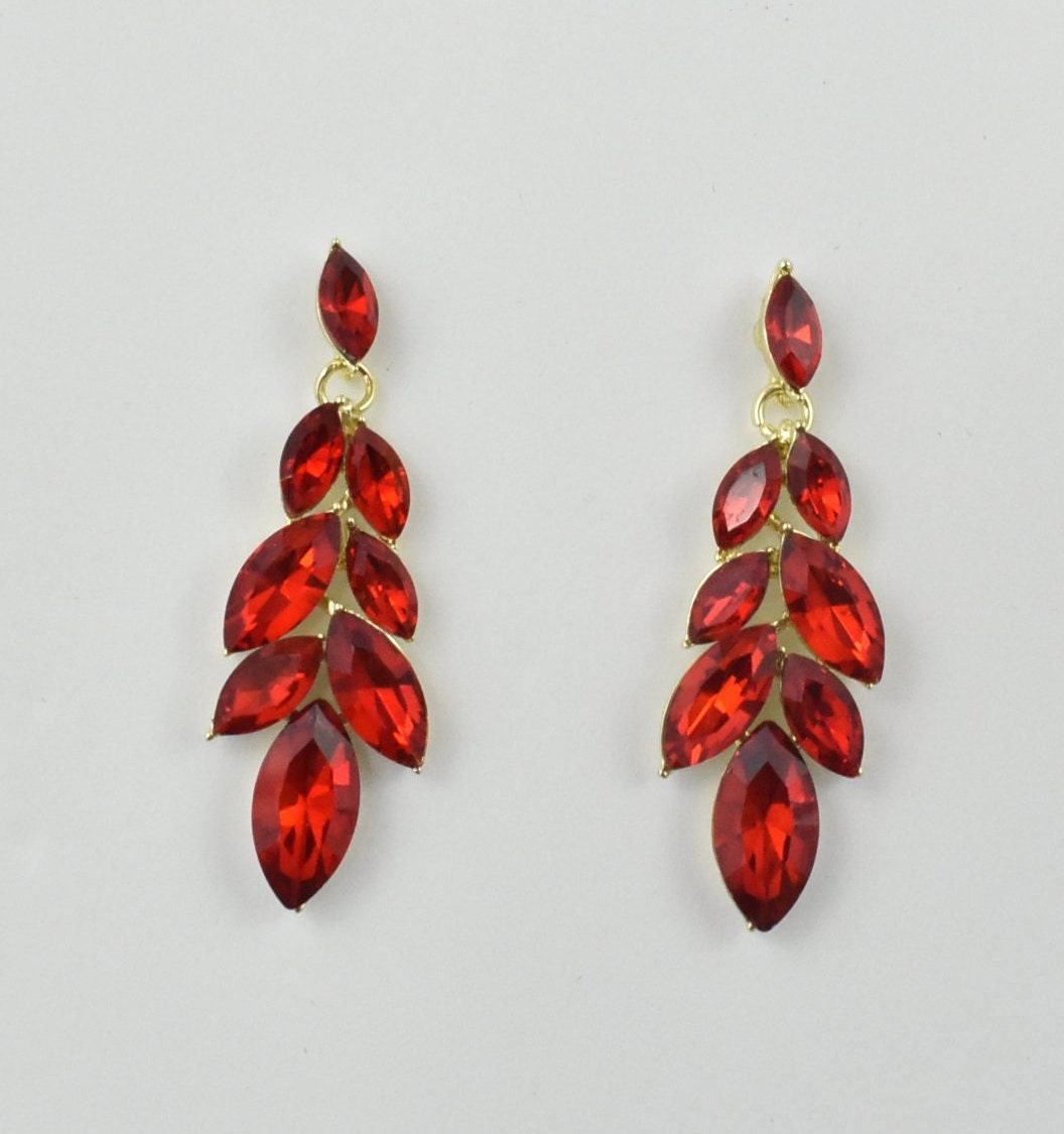 Red dangle earrings red prom earrings red bridal earrings Etsy