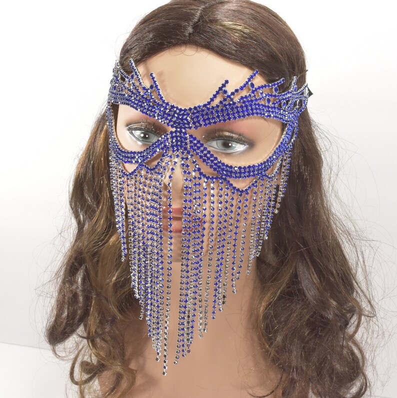 Masquerade Mask Jeweled Bridal Mask BlueRoyal Blue Rhinestone Metal Masquerade Mask Queen Mask,new year party mask Mardi Gras Mask