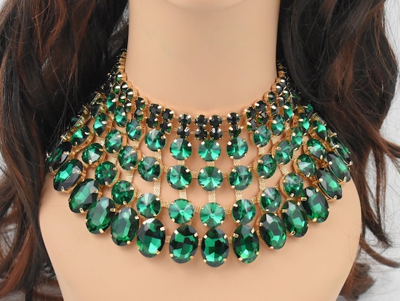 Emerald Green Choker necklace and earrings set Emerald Green | Etsy