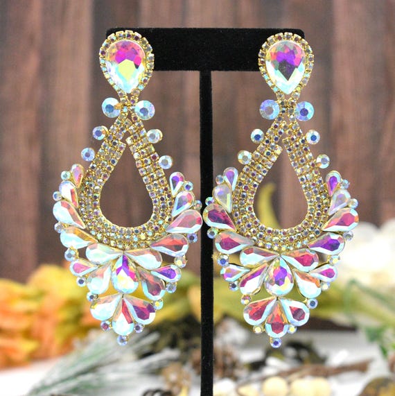 Orecchini Lunghi Gocce Nero da Donna Cristalli Strass Moda Cerimonia