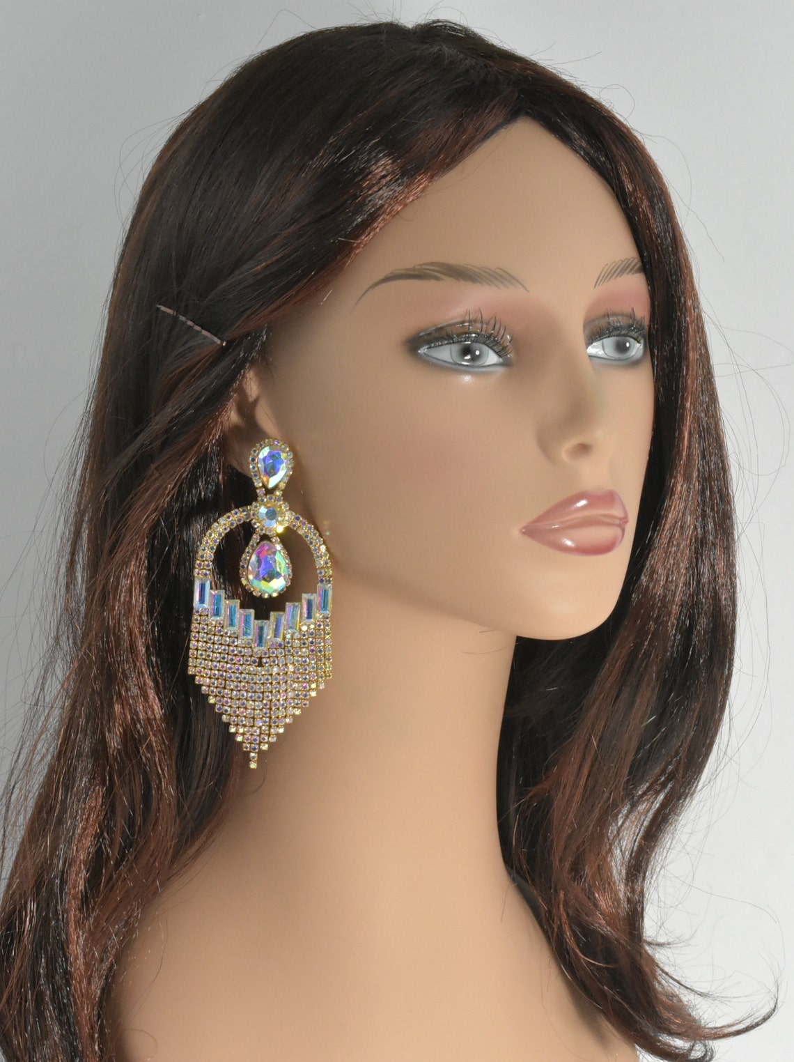 Extra Large AB Gold Earrings Oversized Chandelier Earrings Etsy