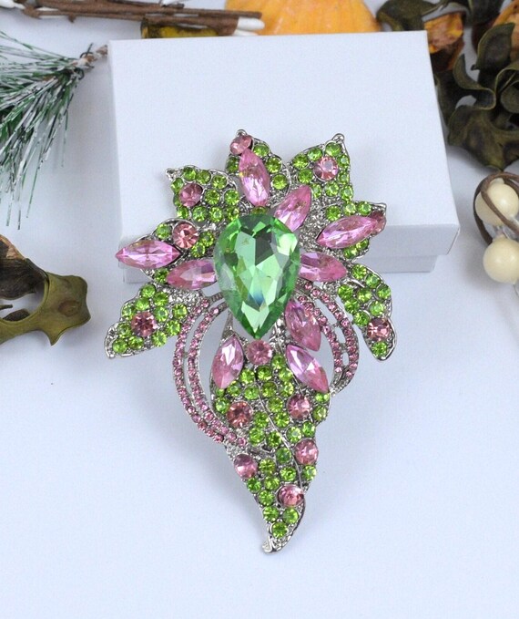 Pink & Green/Silver Bridal Brooch, Wedding Bouquet Brooch, Brooch, Bridesmaid Dress Brooch, Cake Decor Brooch, Pins, Clips, Brooch Pink & Green/Silver Bridal Brooch, Wedding Bouquet Brooch, Brooch, Bridesmaid Dress Brooch, Cake Decor Brooch, Pins, Clips, Brooch