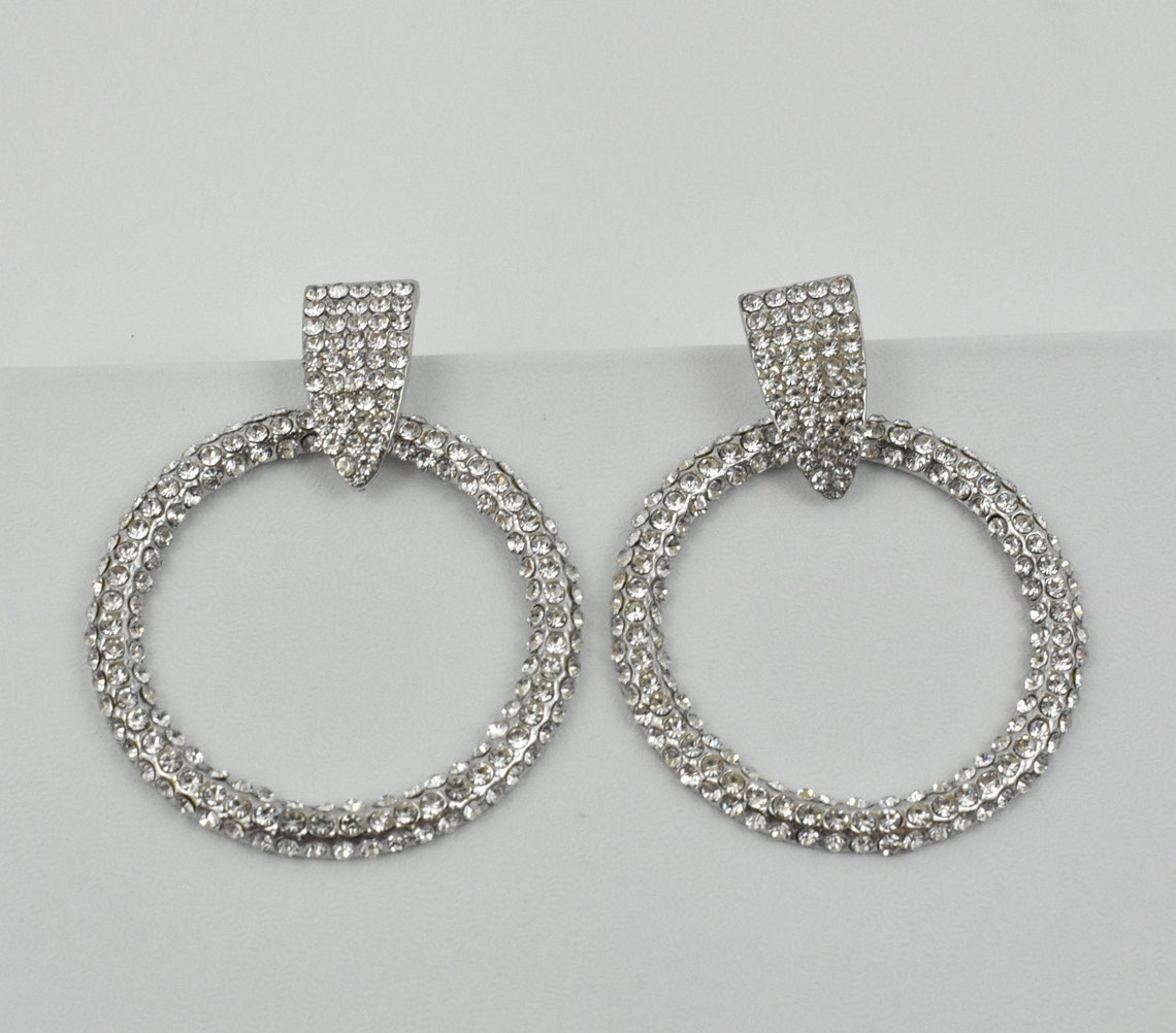 Silver Crystal Extra Large Hoop Earrings Rhinestone Earrings Etsy