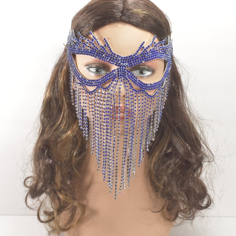 Masquerade Mask Jeweled Bridal Mask BlueRoyal Blue Rhinestone Metal Masquerade Mask Queen Mask,new year party mask Mardi Gras Mask
