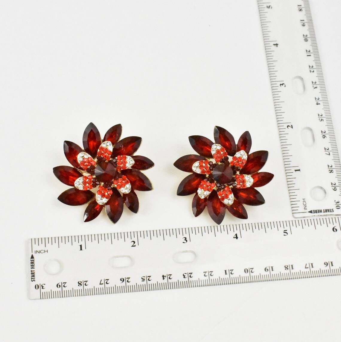 Extra Large Clip on Red Crystal Earrings Crystal Earrings Etsy