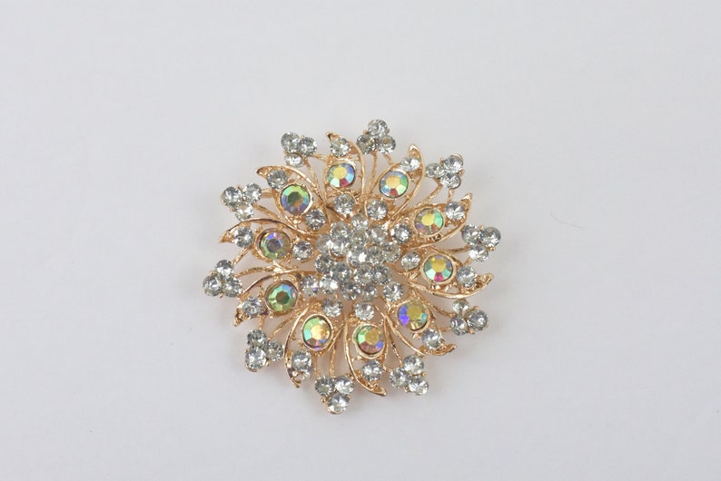AB /& Clear Rhinestone flower Bridal wedding Bouquet Brooch pin Silver tone Brooch Sash Brooch Bridal dress Brooch Brooch for clutch