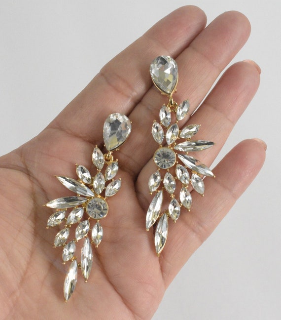 Boucles D'oreilles Longues Pendantes Or Et Cristal - Bijou Rétro Chic