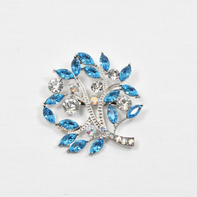 Blue Brooch Aqua Blue Brooch Crystal Blue Brooch Teal Etsy