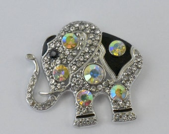 clear & AB Rhinestone/Silver Base Elephant Brooch, DIY Wedding Brooch, Bouquet Supply, Elephant brooch, craft Supply