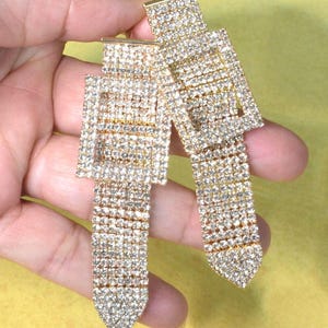 Belt Design clear earrings, gold clear earrings, big earrings, gold earrings, clear rhinestone earrings, crystal rhinestone earrings
