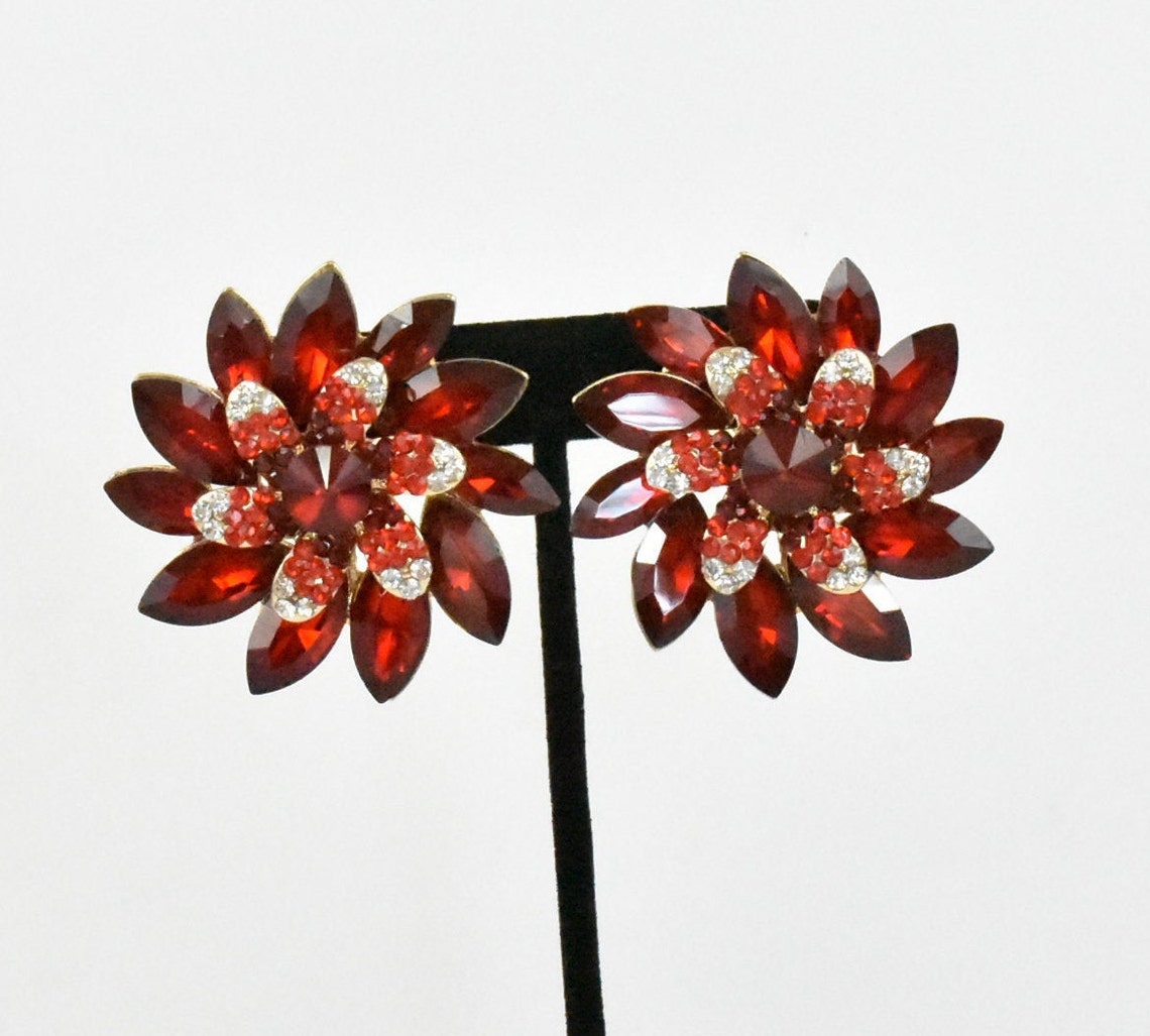 Extra Large Clip on Red Crystal Earrings Crystal Earrings Etsy