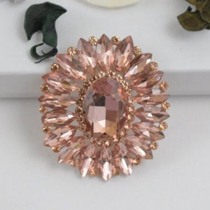 Blush Peach/Rose Gold Base, Art Deco Broach, Brooches, Bridal Brooch, Dress Broach, Rhinestone Crystal Brooches