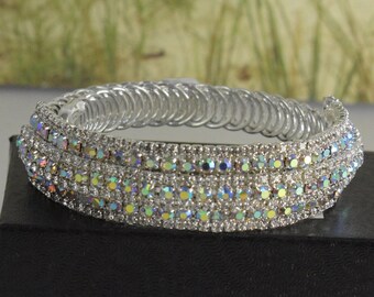 AB/Silver crystal cuff bracelet, wedding crystal cuff bracelet, wedding crystal bracelet, bridal cuff bracelet, AB Silver evening bracelet