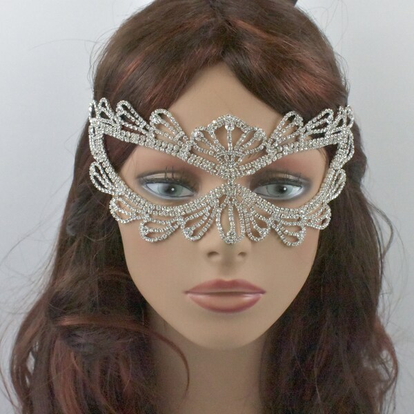 FLEXIBLE Clear Crystal Rhinestone Silver Masquerade Mask, Women eye Mask, Masquerade Ball Mask, Ice Queen Mask, mardi gras mask