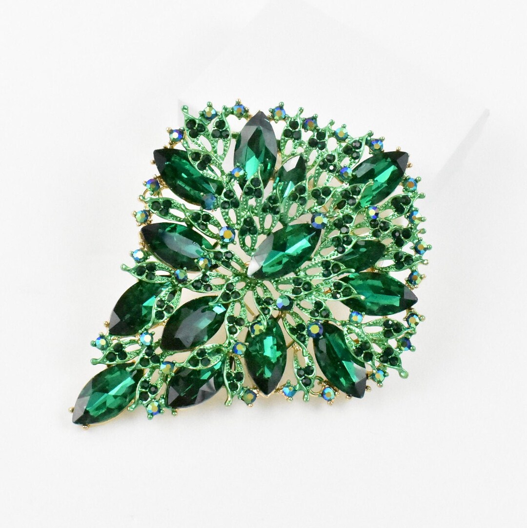 Emerald Green Rhinestone Brooch Sash Brooch Bridal Brooch Etsy