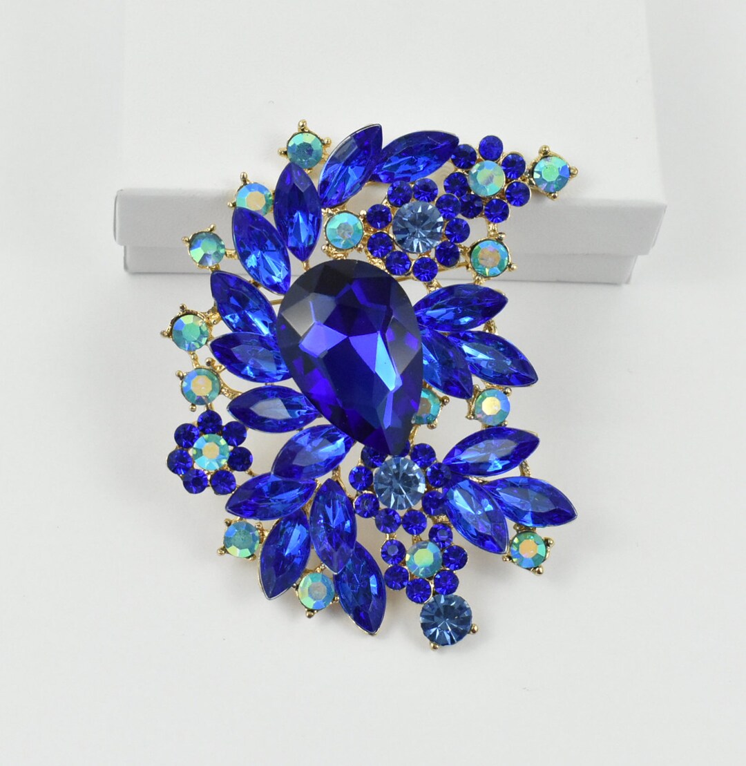 Broche Croix Ancienne En Bakélite Et Strass Bleus - Style Art Déco - Occasion