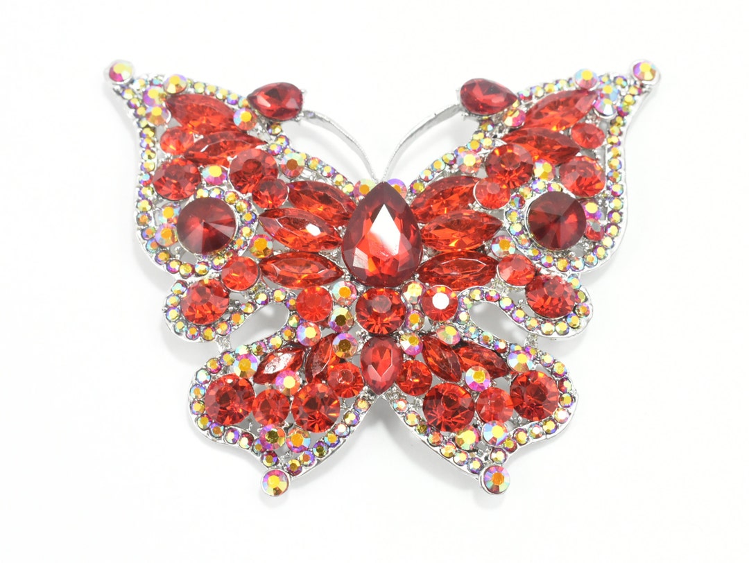 Large Red Butterfly Brooch Pin Crystal Wedding Cake Broach Pin ...